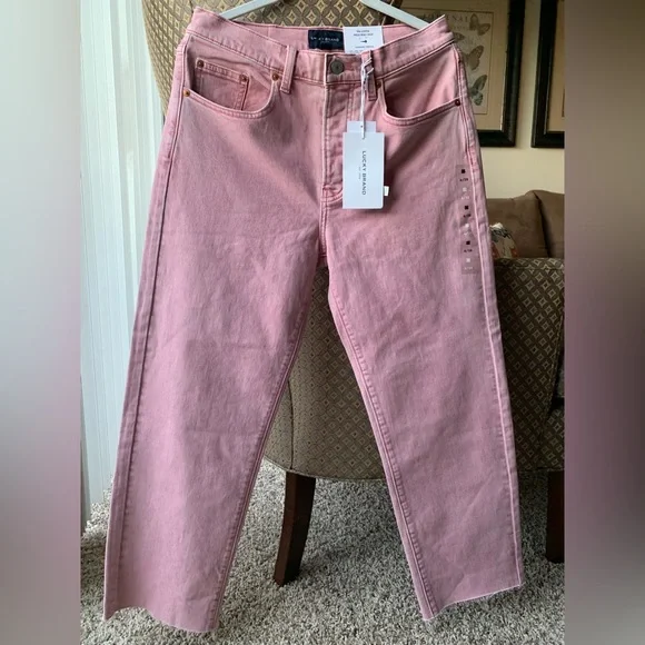 New With Tags Lucky Brand 90s Loose High Rise Crop Comfort Stretch Jeans In Pink - Picture 3 of 13